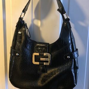 Guess Black Paten Leather Hobo Bag